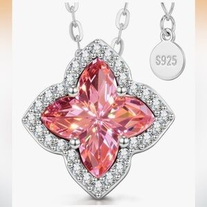 NIB Moissa White Gold Plated 925 Sterling Silver Clover Zircon Sparkle Necklace